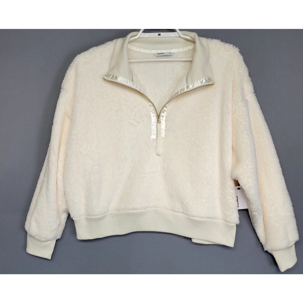 New Sonoma Sherpa Cozy Soft Sweater Womens XXL Faux Fur Fleece Zip Ivory - Picture 7 of 14